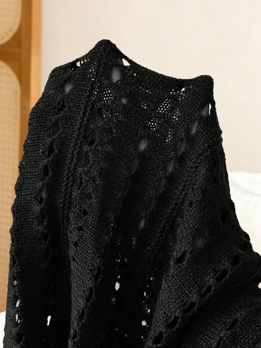 Black Casual Elegant Women's Round Neck Drop Shoulder Long Sleeve Knit Pullover - Picture 6 of 7